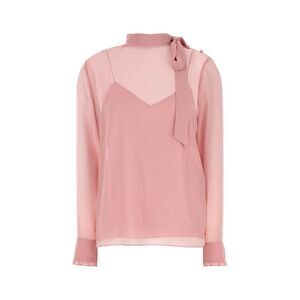 GUCCI Silk Bow Neck Sheer Blouse Women PINK T-Shirts & Tops